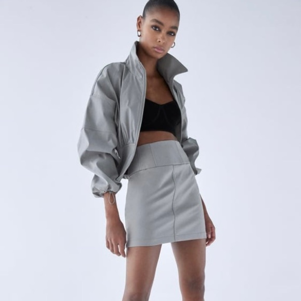 Zara High Waist Pencil Mini Short Skirt Grey Size Small Water Rain Resistant